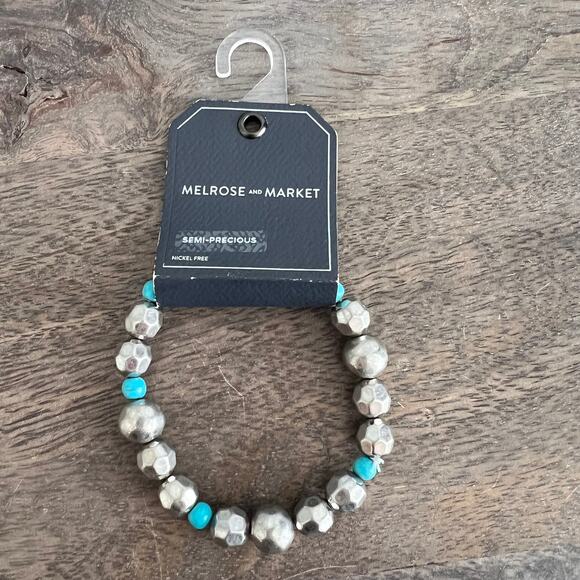 Melrose and Market Semi Precious Silver & Turquoise Beaded Bracelet NWT - Picture 2 of 8